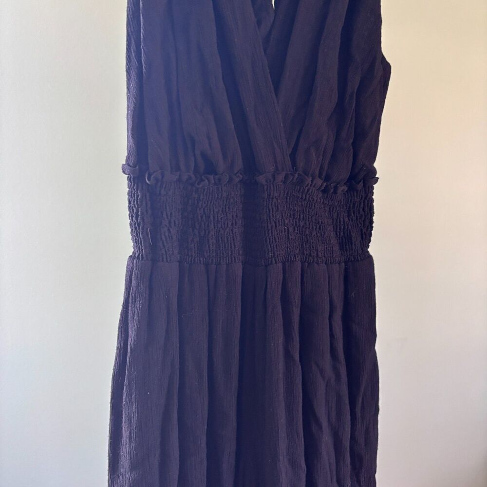 Anthropologie Jumpsuit Bionda Plisse Smocked Waist Wide Leg Black Size XS Boho - Picture 5 of 14